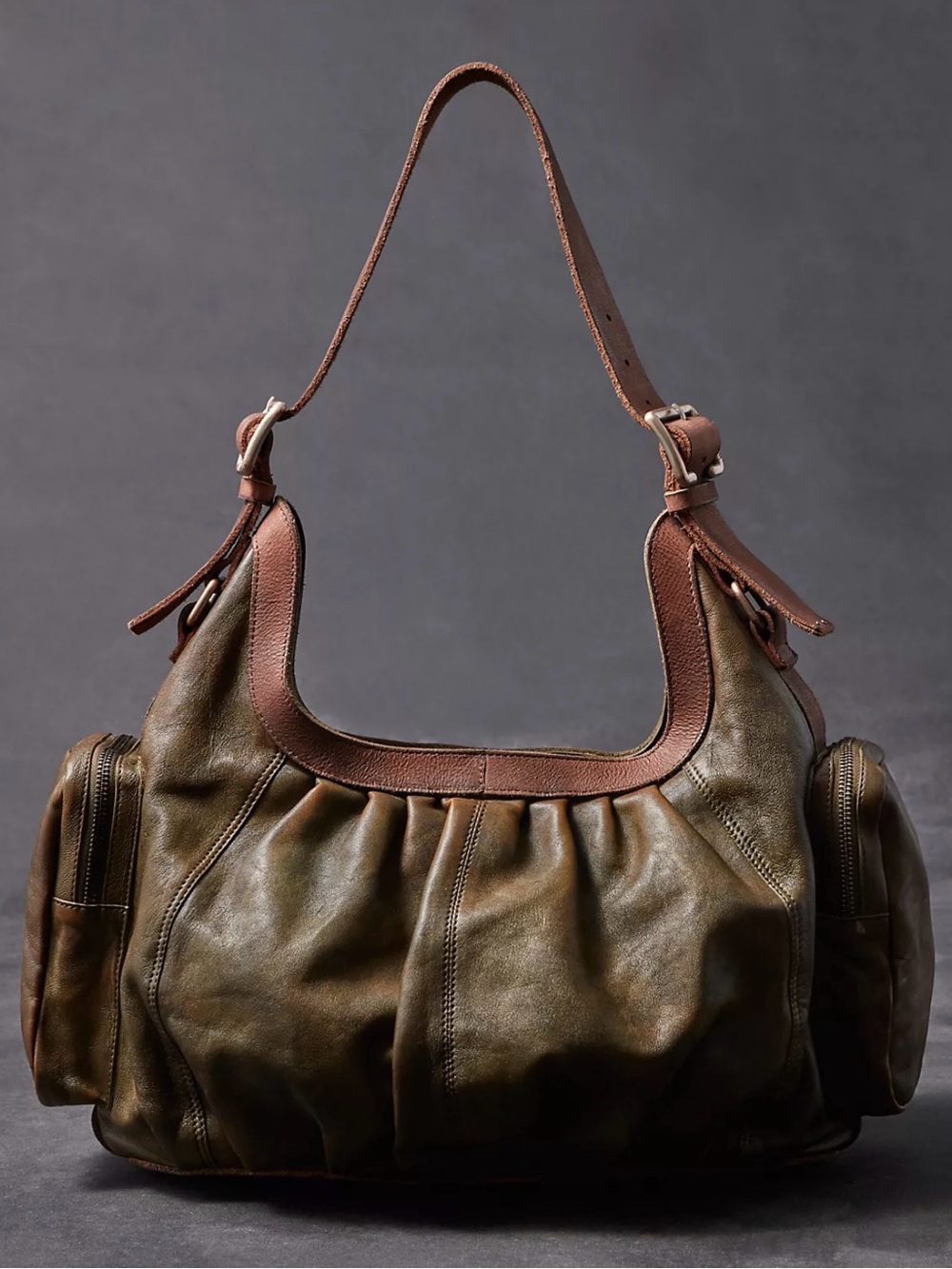 $398! Free People We The Free Hattie Hardware Shoulder Bag Olive NEW - Picture 2 of 14